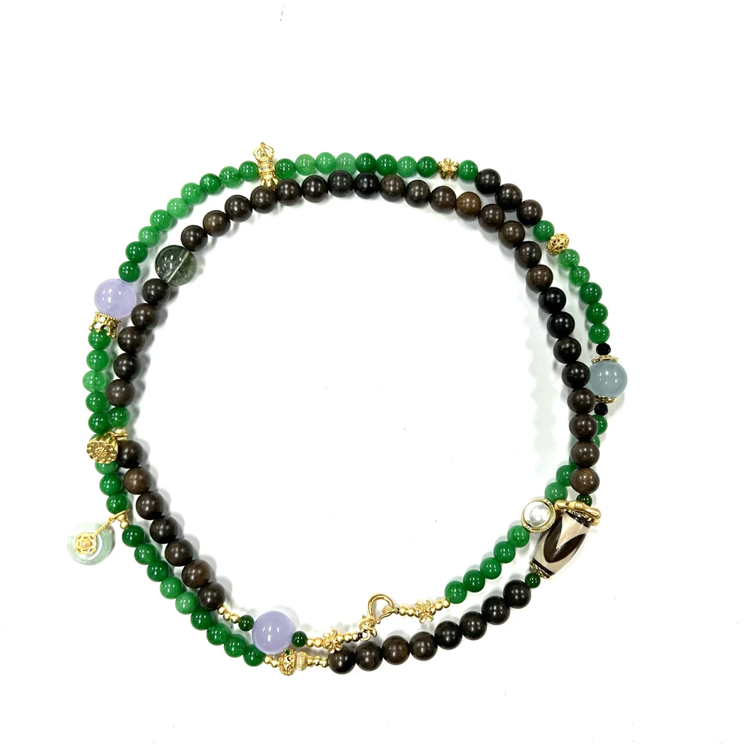 合金手链 「Richer」灰灰-10462424设计款棕色绿色珠珠金刚杵项链