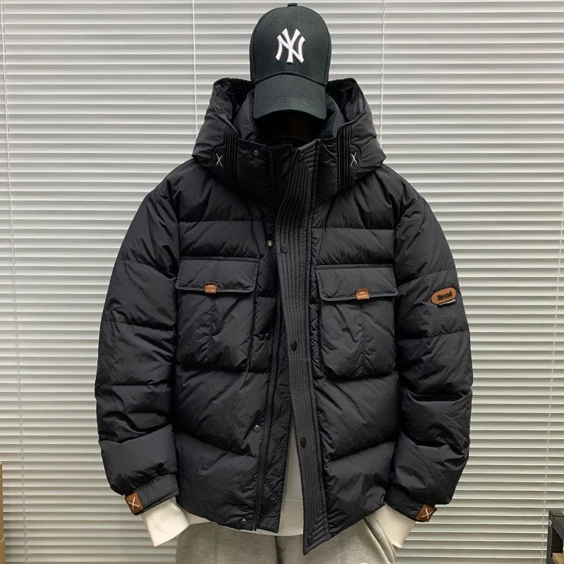 波司澄冬季新款工装连帽短款羽绒服男士休闲宽松百搭潮牌派克服外