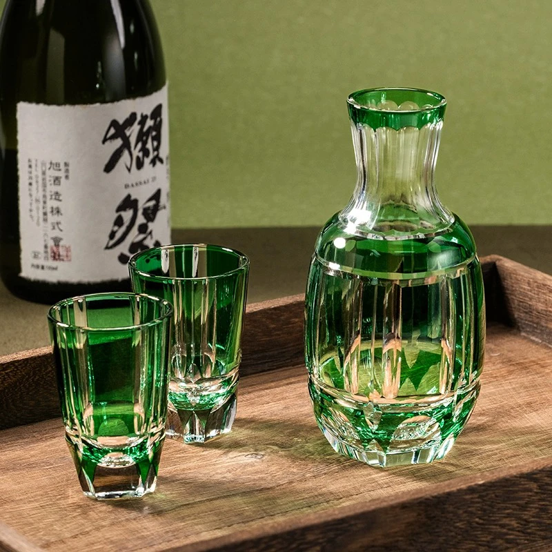 【竹之膳】江户切子酒壶加酒盅复古创意酒杯家用日式手工绿色个性