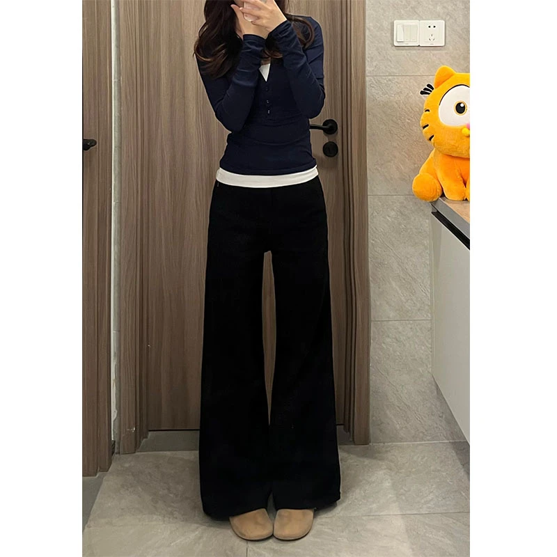 不贴腿微喇牛仔裤女高腰2025秋季新款宽松显瘦百搭阔腿马蹄拖地裤