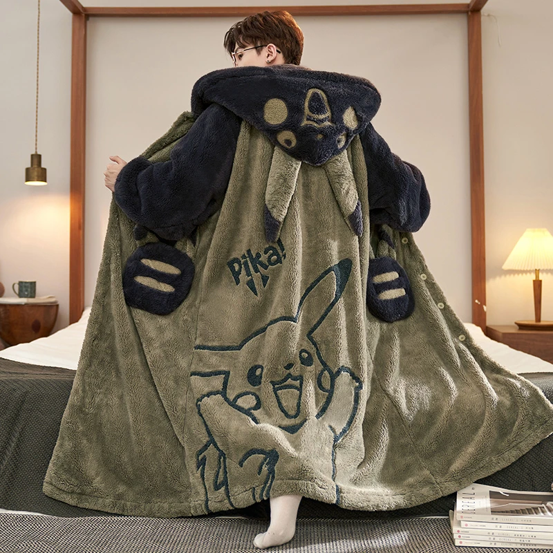 300斤特大码睡衣男士秋冬季珊瑚绒加绒法兰绒长毛绒睡袍长袍套装