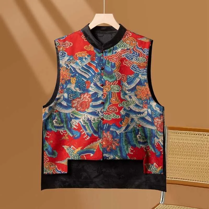 民族风宽松红色刺绣外穿马甲新中式复古国风马夹女气质妈妈背心坎