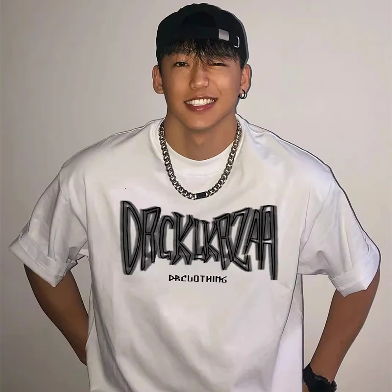 潮牌美式复古t恤男士夏季重磅纯棉潮流短袖欧美高街大码宽松上衣