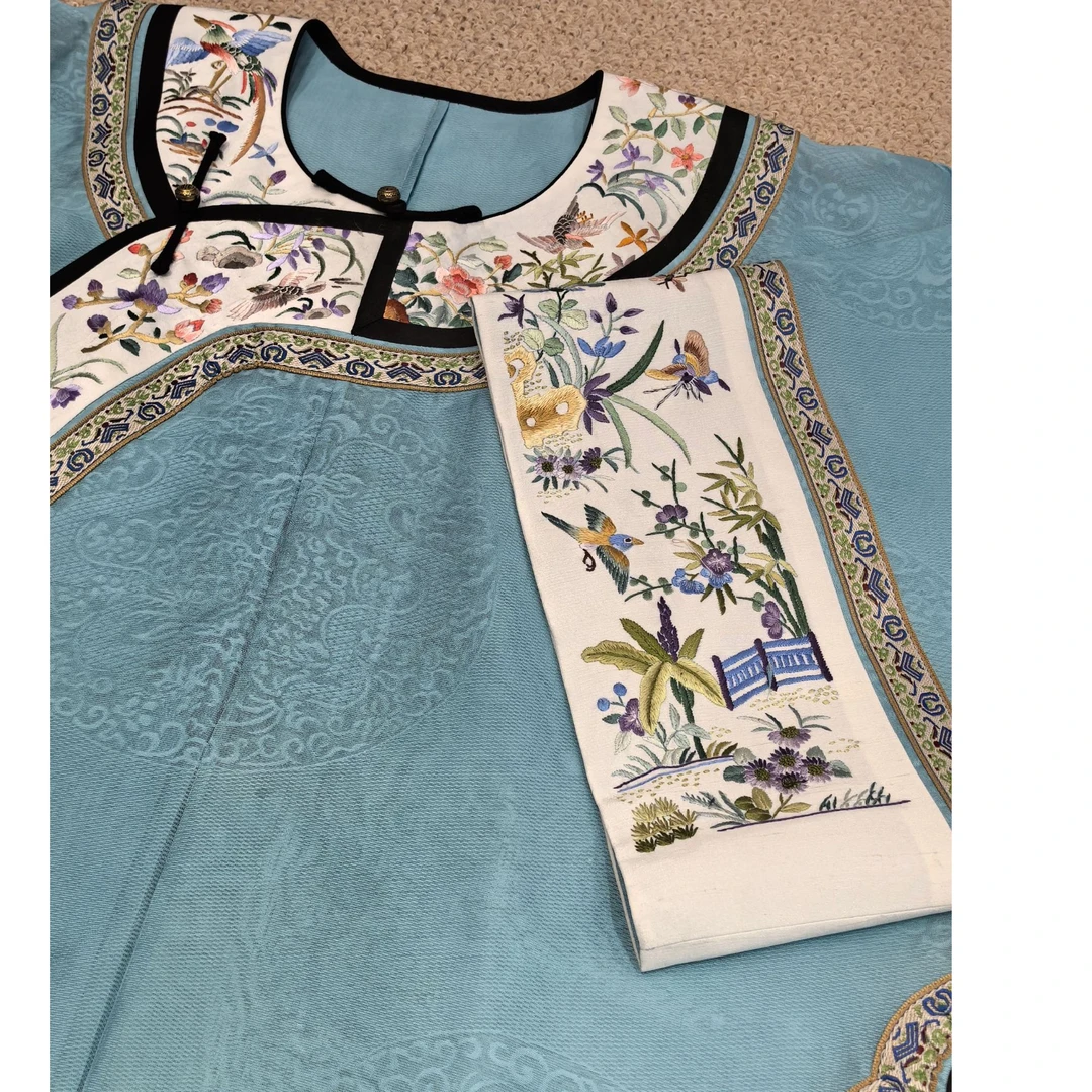 【夜雨寄北】葳蕤中国风手工刺绣飞鸟纹样白色圆领斜襟上衣女服