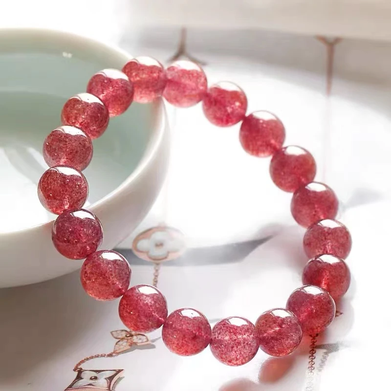天然老矿星光红草莓晶单圈手串M1223-多样性发一