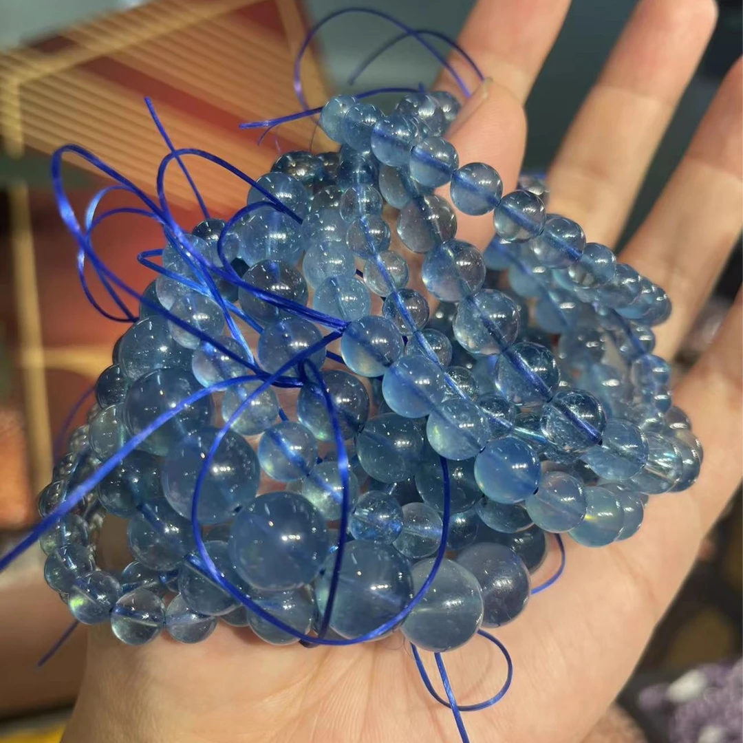 天然辰砂巴西原矿星河魔鬼蓝海蓝宝单圈手串高色净水级圣玛丽亚蓝