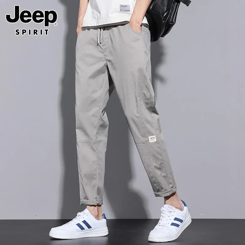 Jeep吉普休闲裤男士秋季新款潮流宽松直筒纯棉运动九分裤子男