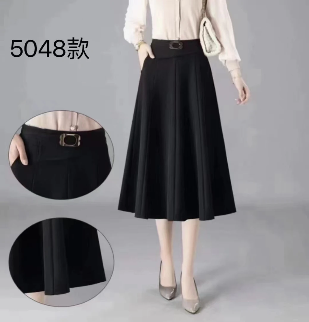 2023春秋新款高腰A字裙048松紧腰遮胯显瘦时尚百搭女士中长半身裙