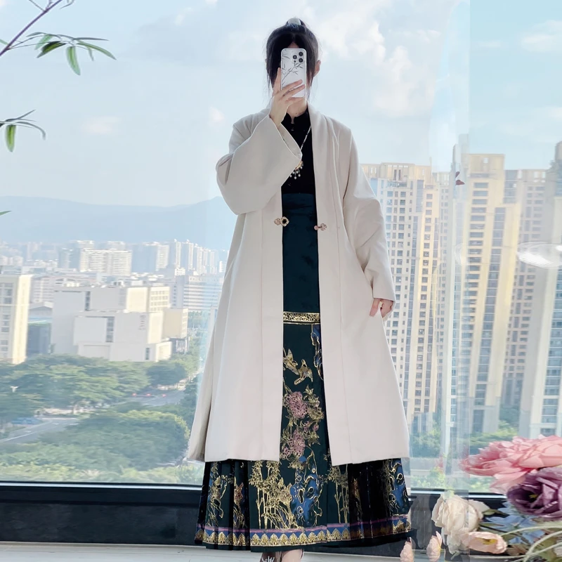 花洛茜原创【秋归】宋改良汉元素长褙子百搭外套秋冬双面绒呢子大衣