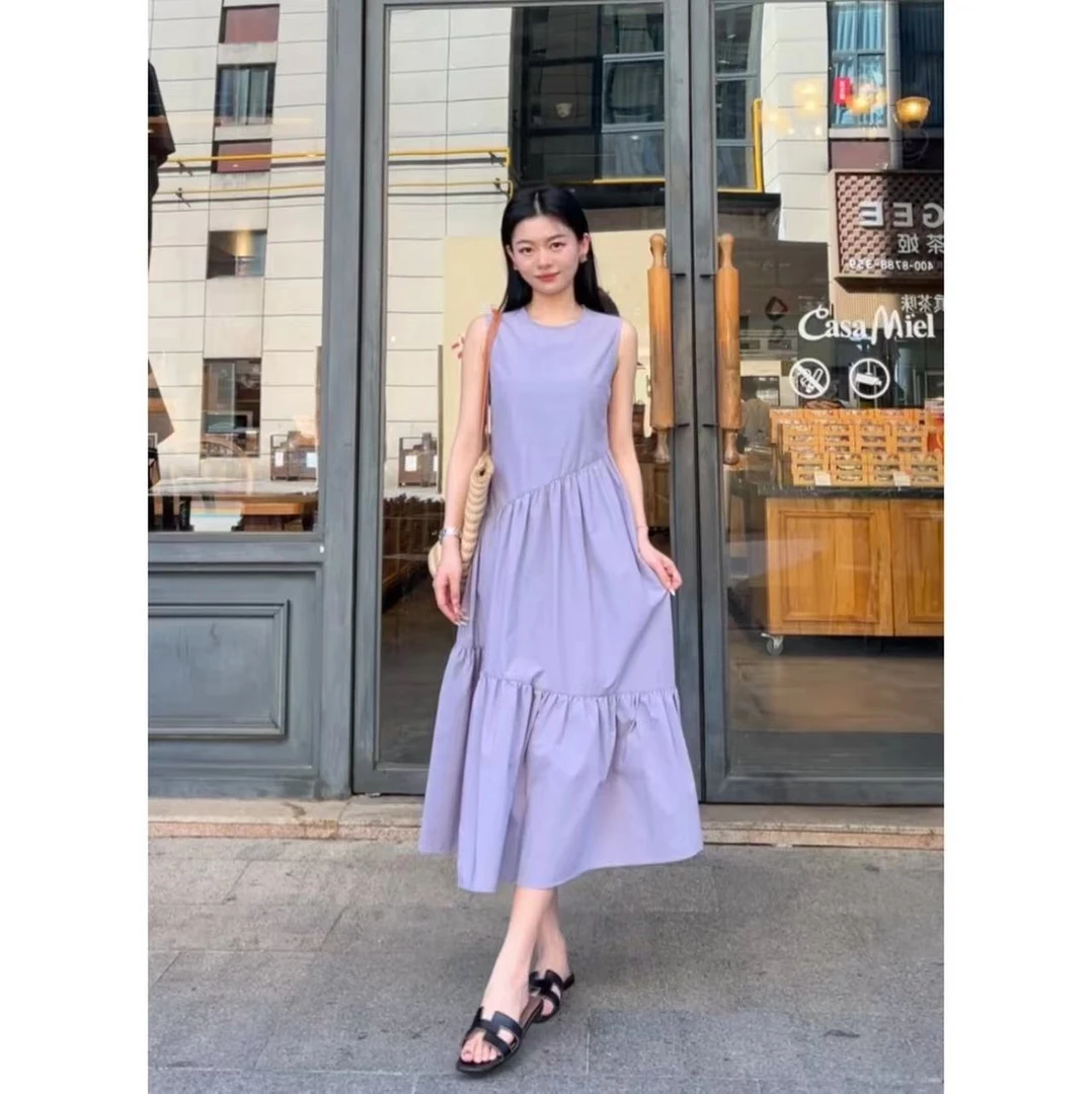 FAR ZOOM 慵懒午后宽松气质圆领显瘦背心裙无袖连衣裙-24423051