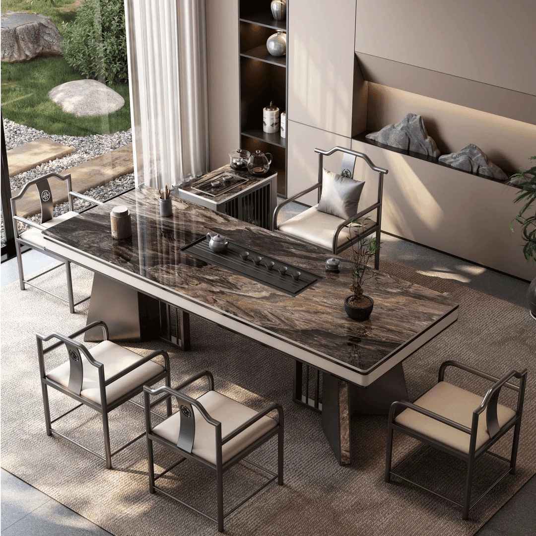 岩板茶桌椅组合轻奢现代高级感意式极简办公室别墅烧水壶一体茶台