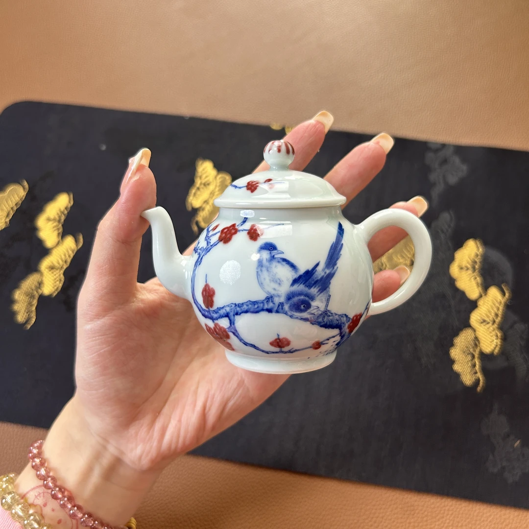 【阳春白雪】青花釉里红喜上眉梢壶（实用100cc）