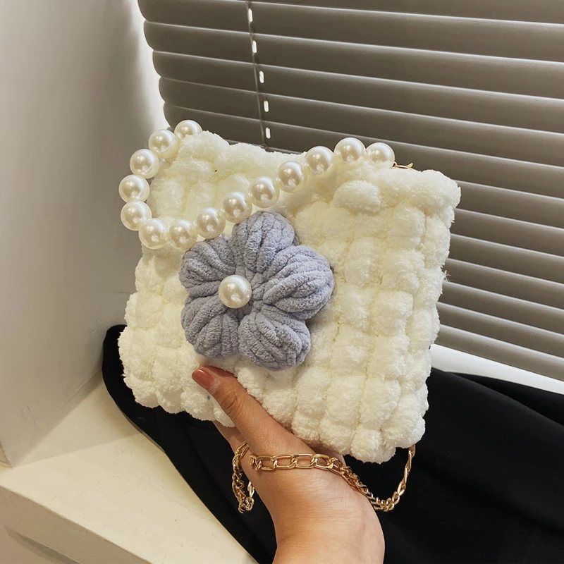 泡芙花球球包手工编织包包毛线diy材料手织自制礼物送女友手工包