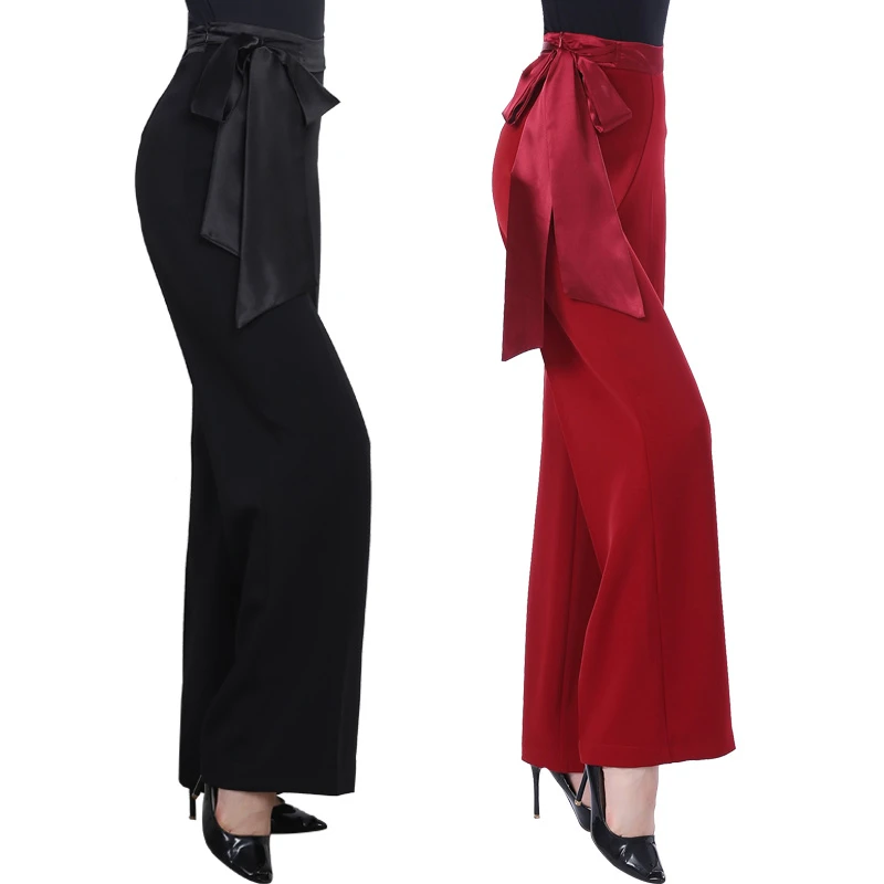 异方飘带拉丁舞裤摩登练功服女成人裤子摩登舞阔腿裤国标舞广场服