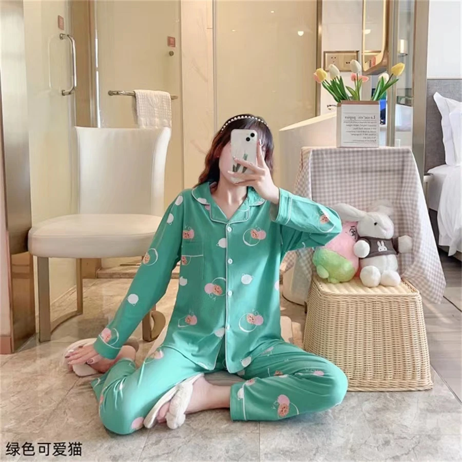 春秋长款舒适两件家居服套装80-150斤翻领休闲大码春夏秋冬宽松