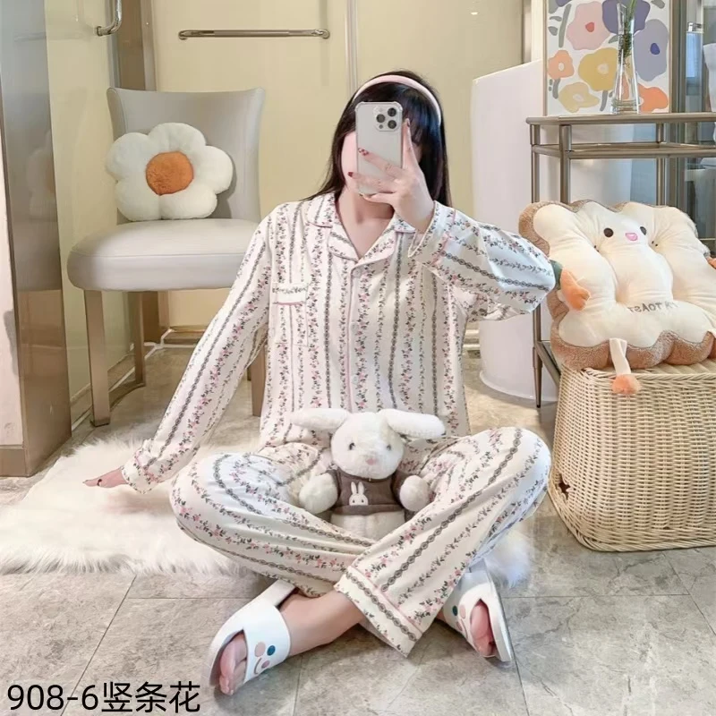 新款宽松全棉秋冬季睡衣春夏居家服休闲棉套装长袖春秋季