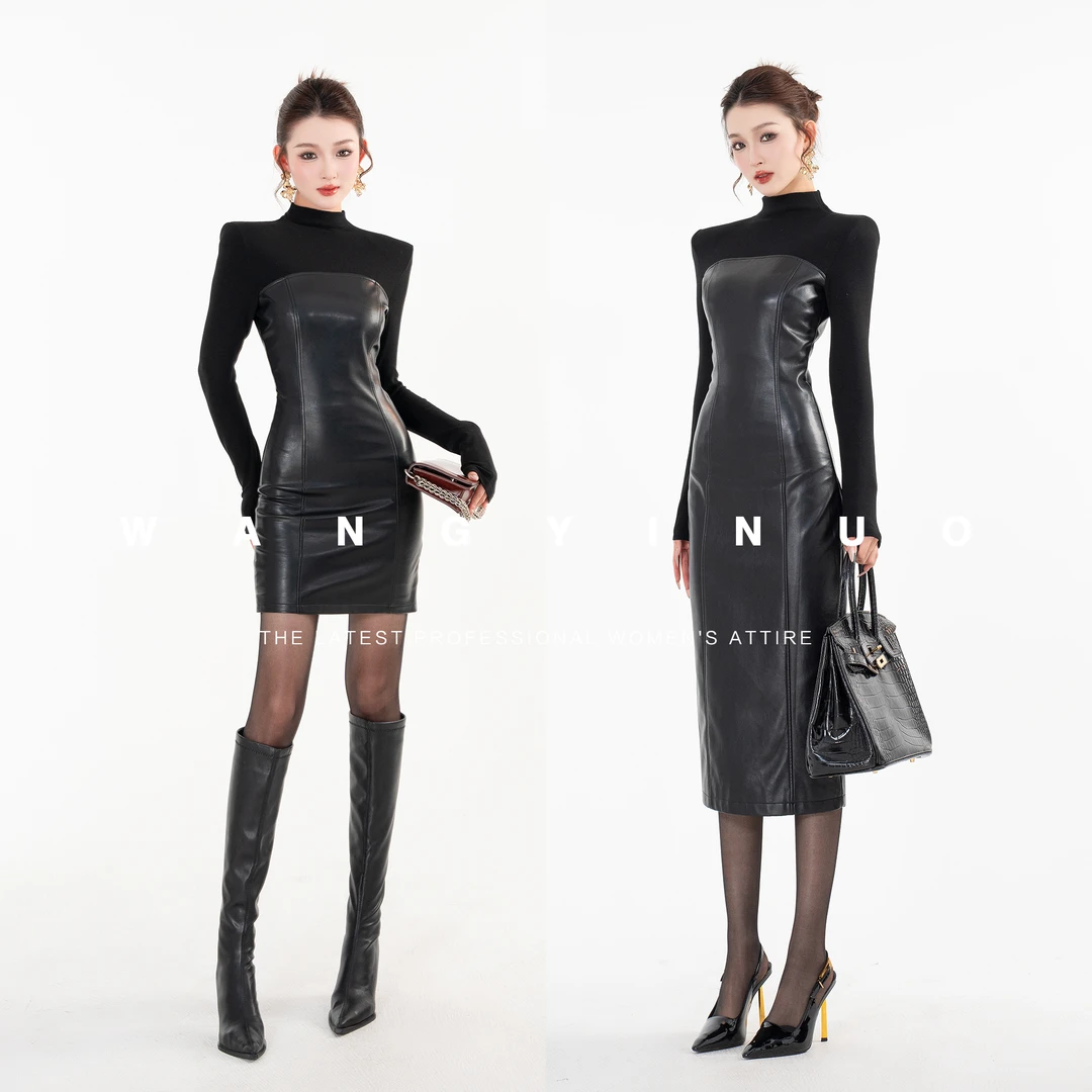 【MD原创&张文慈】2024冬显瘦长袖时尚百搭年会宴会修身黑色连衣裙