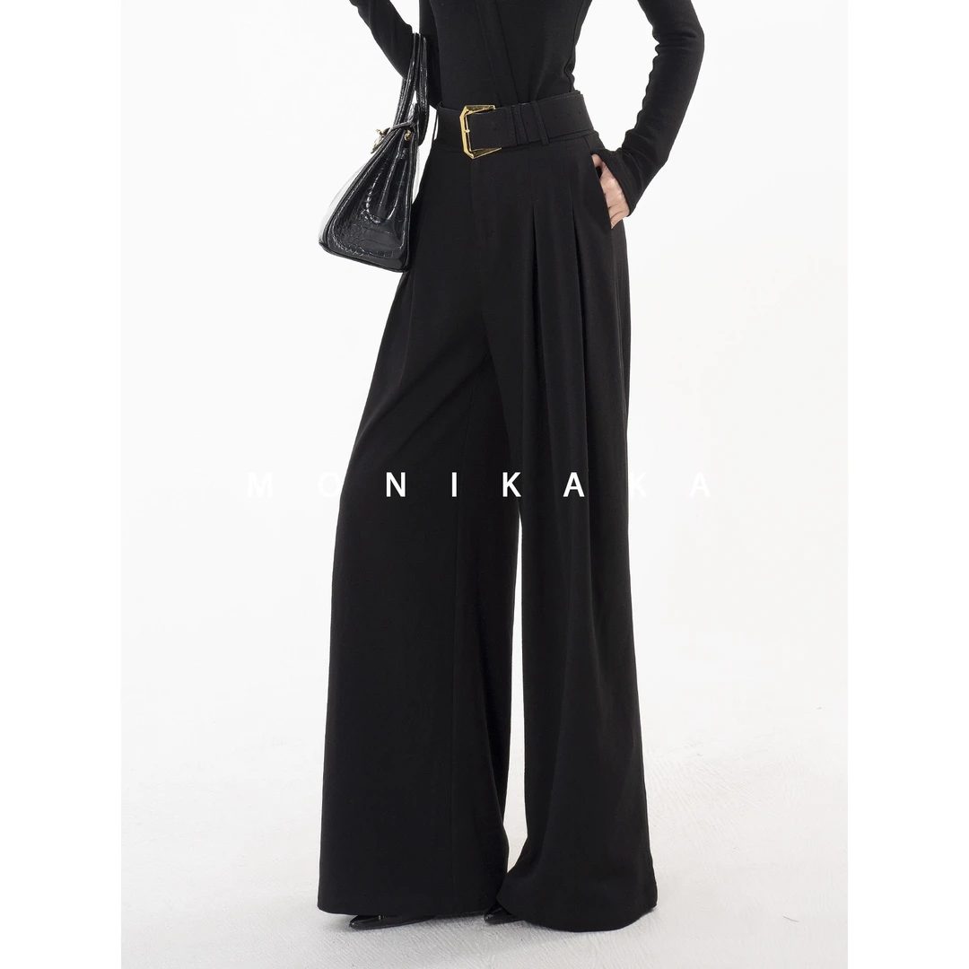 【莫妮卡卡】长106）冬季显瘦百搭休闲裤时尚垂感高腰长裤子ZJK90352