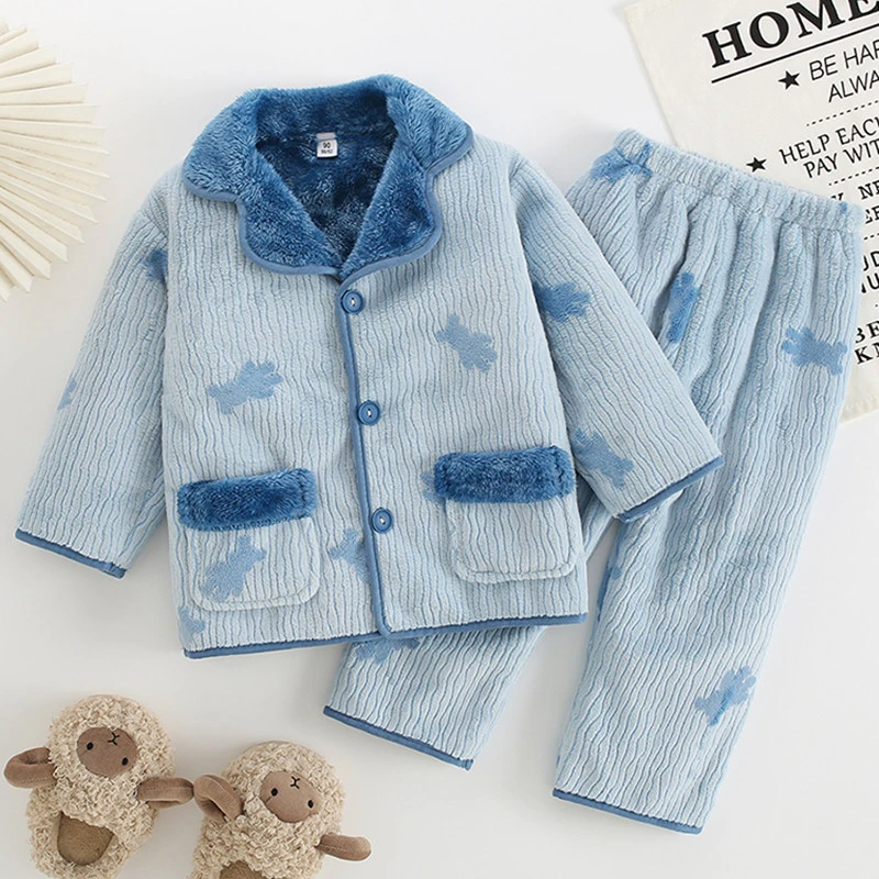 儿童睡衣秋冬加厚双层加绒珊瑚绒男童女童法兰绒冬季宝宝绒家居服