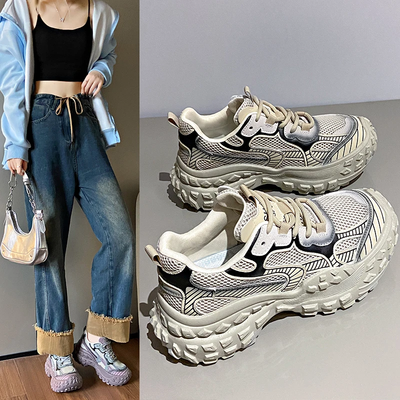 秋季榴莲底老爹鞋女厚底松糕鞋2025新款女鞋防臭运动鞋透气跑步鞋