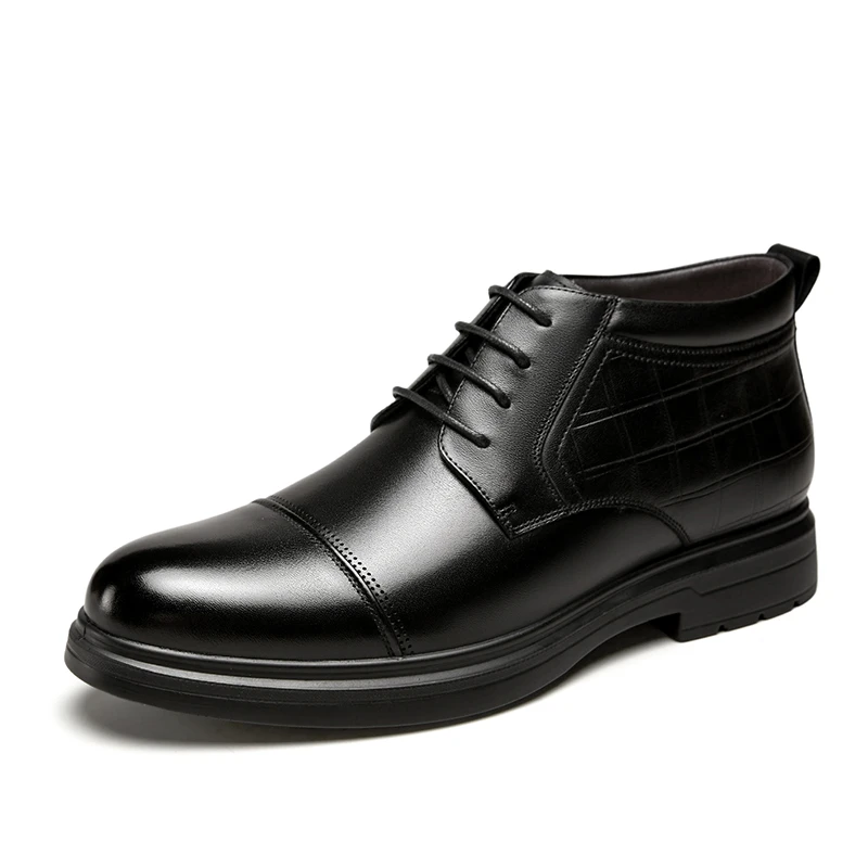 YEARCON/意尔康【加绒】男士冬季高帮保暖真皮商务正装皮鞋96030W