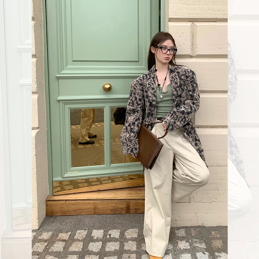 IUIU阿晶家 秋季新品 卡其色休闲西裤 小众韩版气质百搭浅色裤子