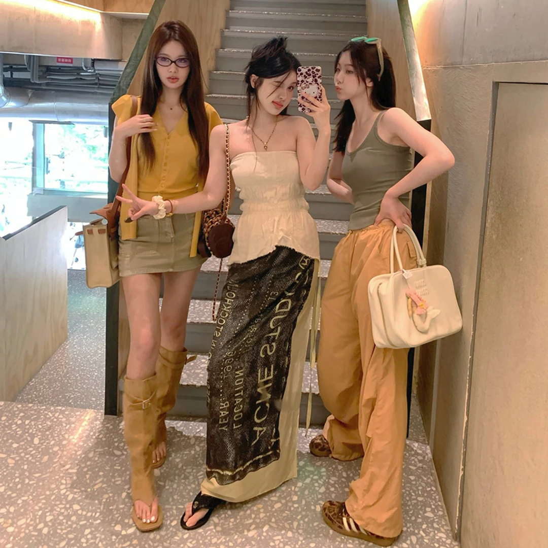 【IUIU ONLINE 6/18 20点上新95折】原麻褶皱抹胸空气感半裙套装