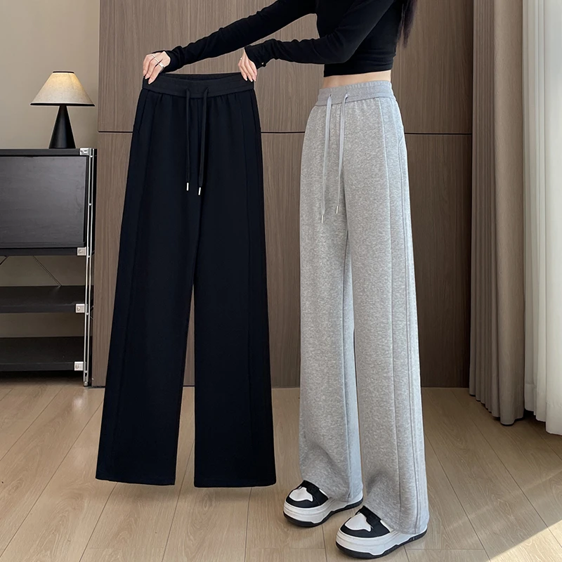 窄版阔腿裤女秋冬2025新款香蕉裤休闲美式运动大码直筒九分棉裤子