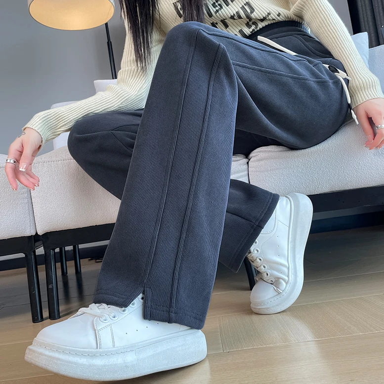 窄版阔腿裤女春秋款2025新款高腰显瘦直筒卫裤运动裤秋冬加绒裤子