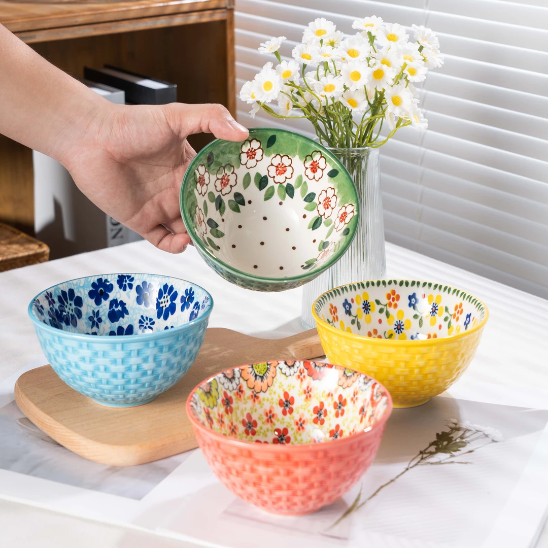 【西里西亚】竹编四季花开-4.8英寸碗四个装2
