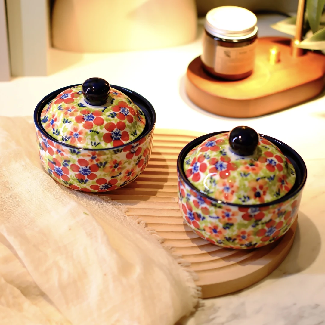 【西里西亚】手绘碧丝粉黛-4.5英寸带盖炖盅2个装