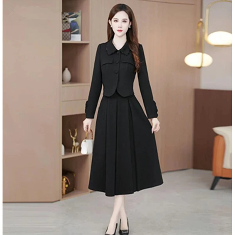 D5338黑色女装连衣裙气质时尚裙子中长款