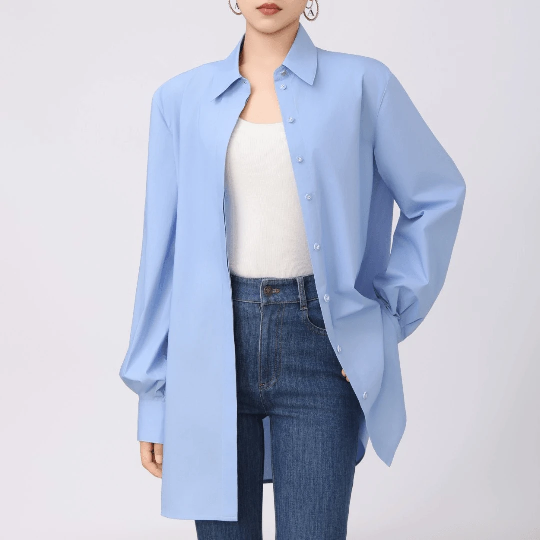 阿玛施AMASS 新款男友风中长款纯色简约全棉通勤长袖衬衫5300701