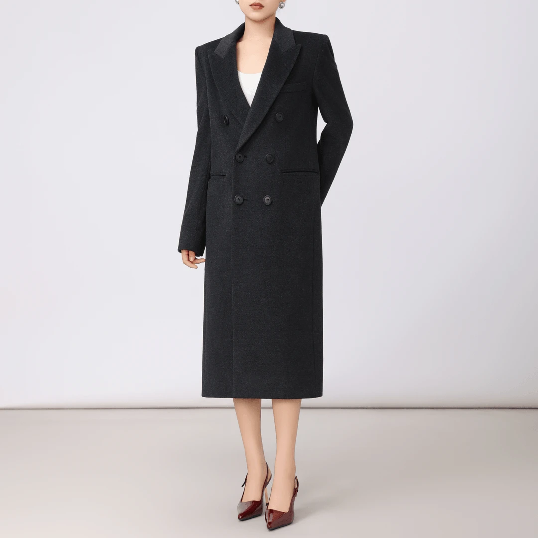 阿玛施AMASS 秋冬新款轻奢气质极简风中长款翻领毛呢大衣 5400810