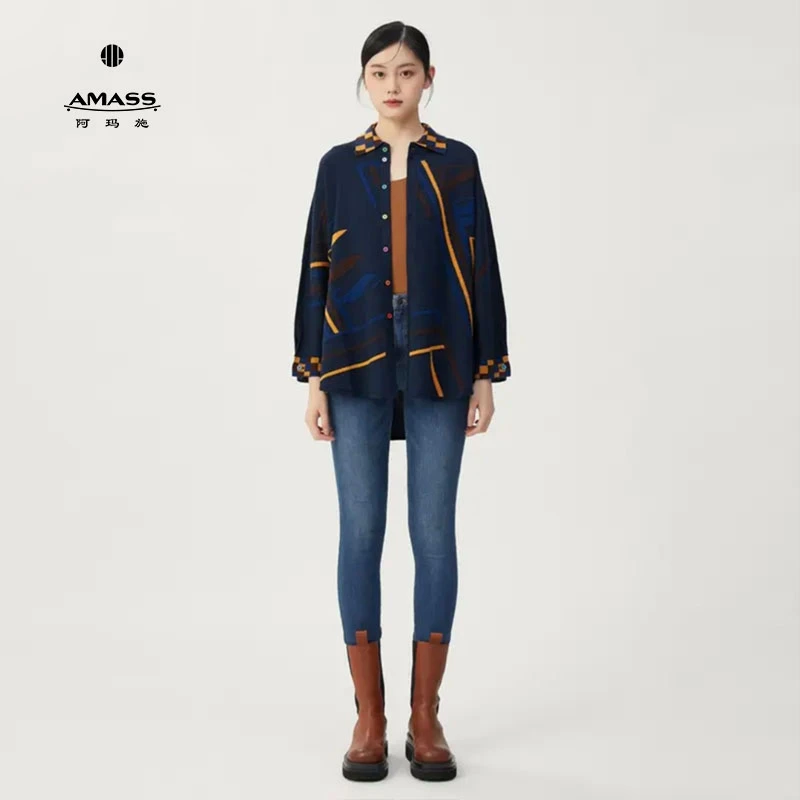 阿玛施AMASS新款女装绵羊毛撞色POLO款长袖单排扣针织外套5499156