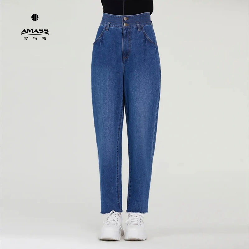 阿玛施AMASS新款复古丹宁风水洗显瘦锥形九分裤休闲牛仔裤5100324
