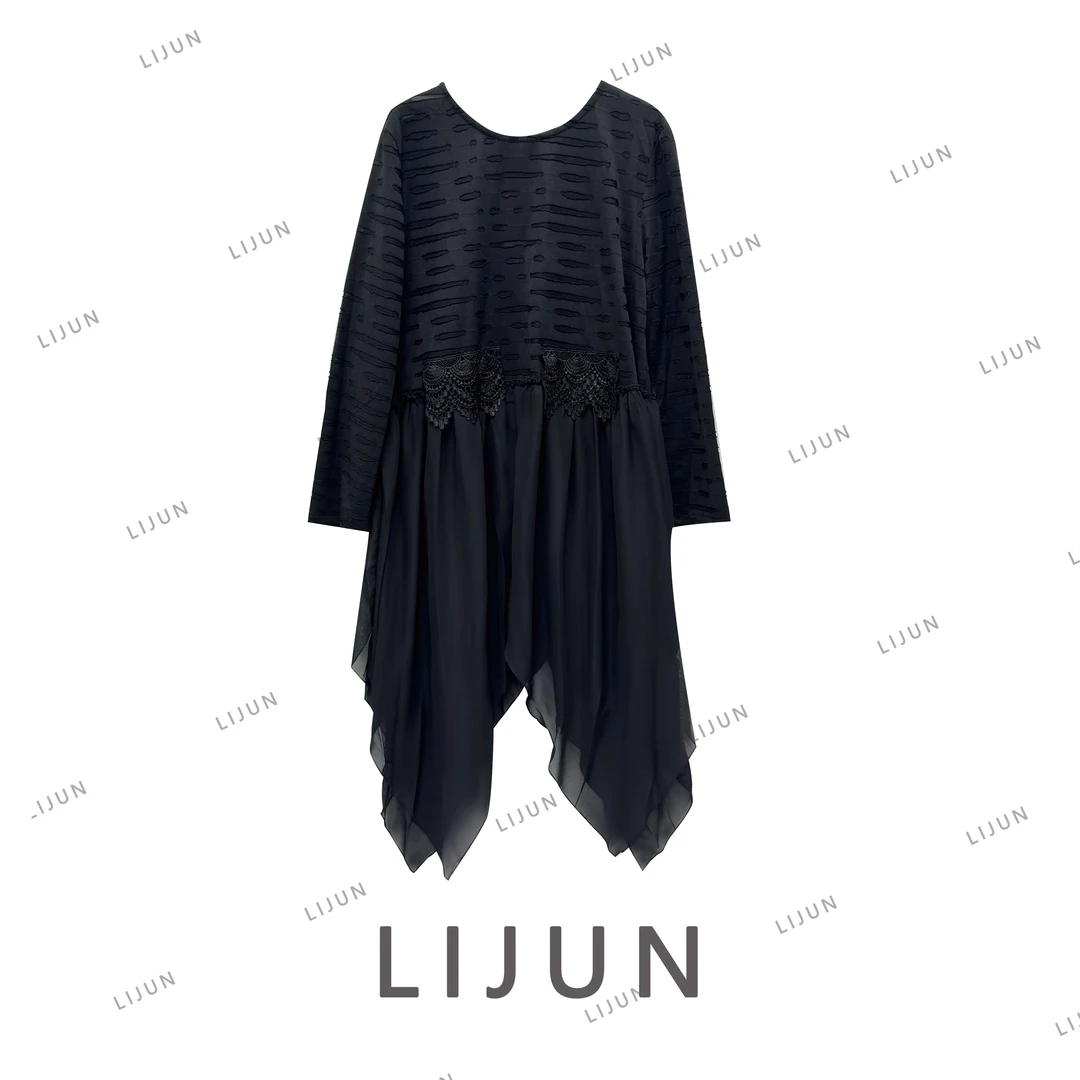2022  篱君原创设计  黑色下摆飘纱打底裙  634