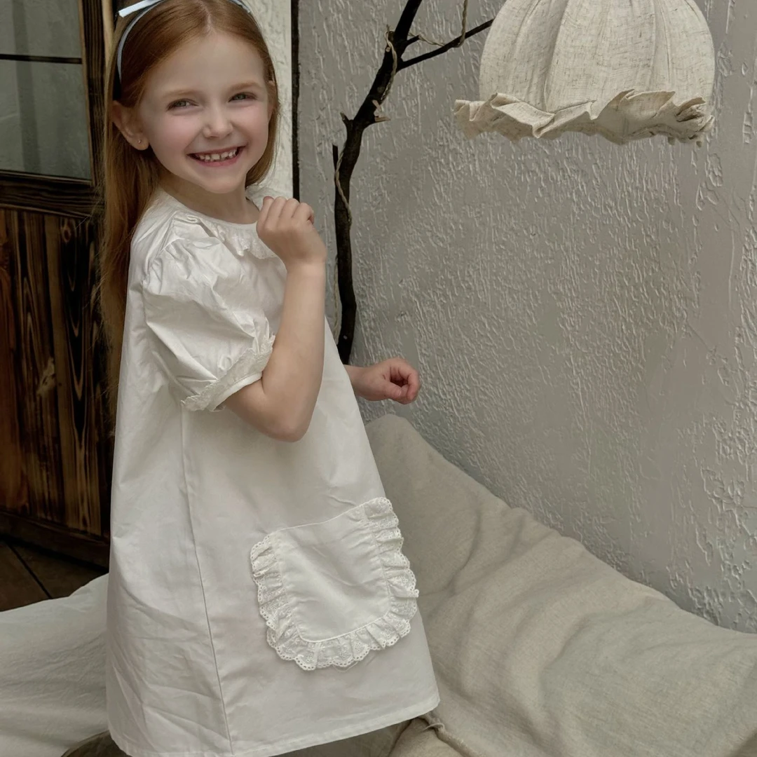 【圣鸳天使】2024夏季韩版女童花边领娃娃衫可爱儿童连衣裙