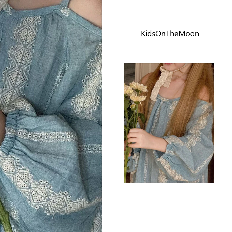 KidsOnTheMoon 【仲夏梦】灯笼袖刺绣长裙