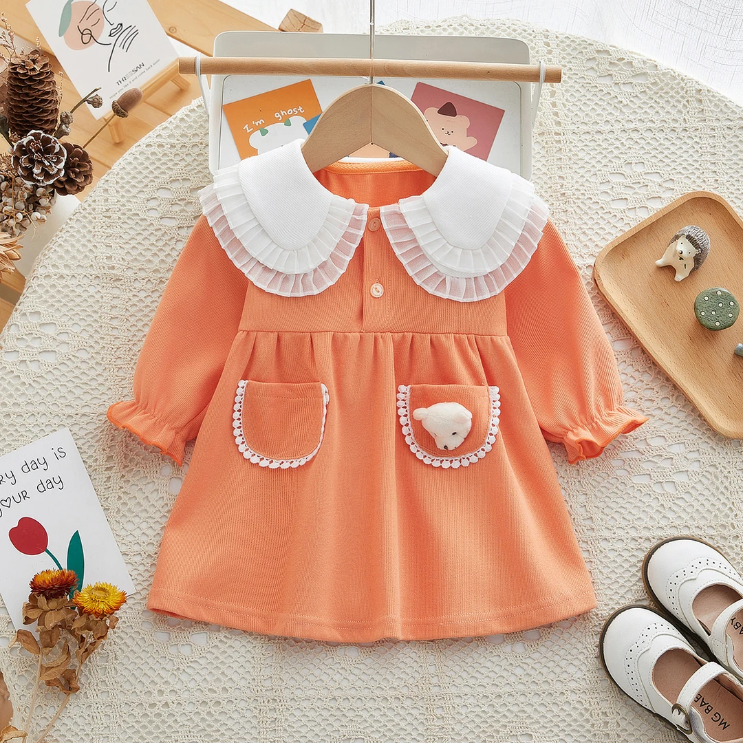 本印苏拉婴儿服装春季新款大翻领女童连衣裙甜美公主风A字裙长袖