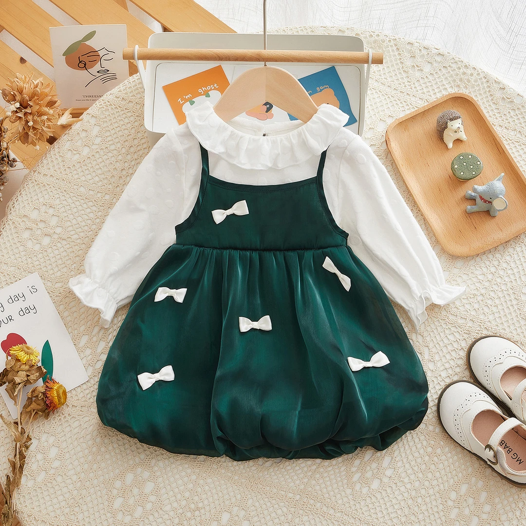 本印苏拉女童连衣裙春秋新款女宝宝裙子翻领公主风童装假两件裙子