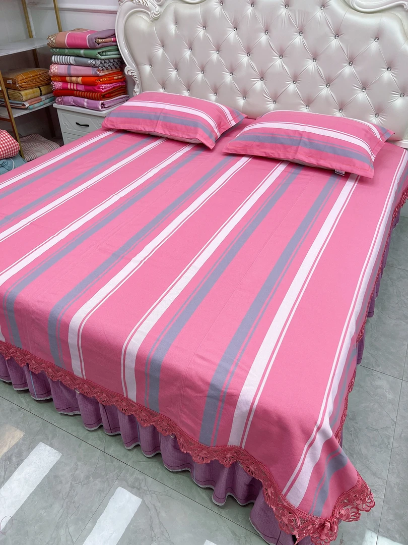 韩爽家  全棉手织老粗布（ 粉灰条）纯棉斜纹加厚