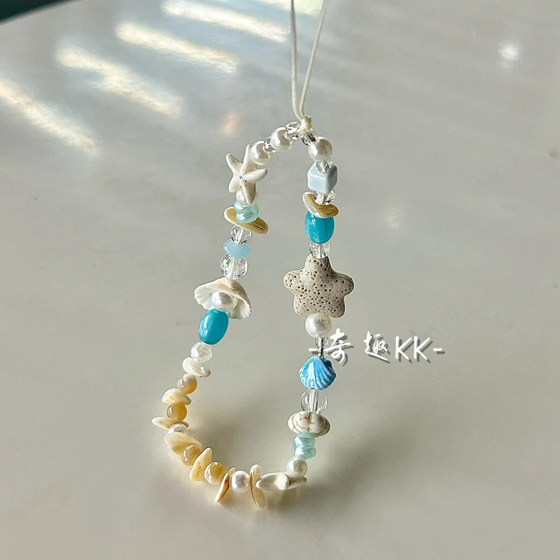 原创夏日海边贝壳手机链ccd挂绳DIY相机挂饰小红书同款链条钥匙扣
