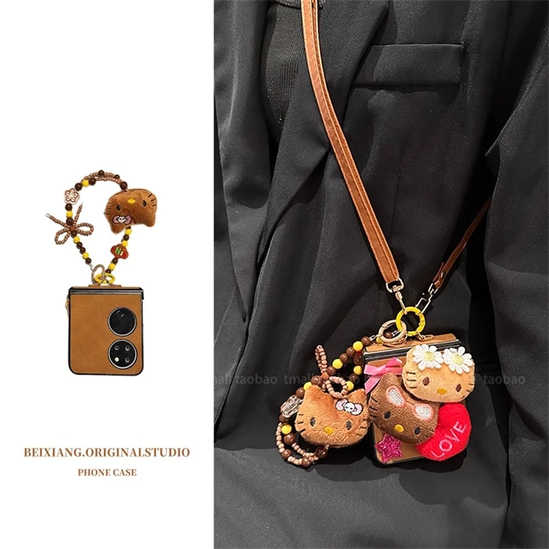 适用华为P50 pocket 2手机壳折叠屏秋冬复古德拉美可爱KT猫保护套