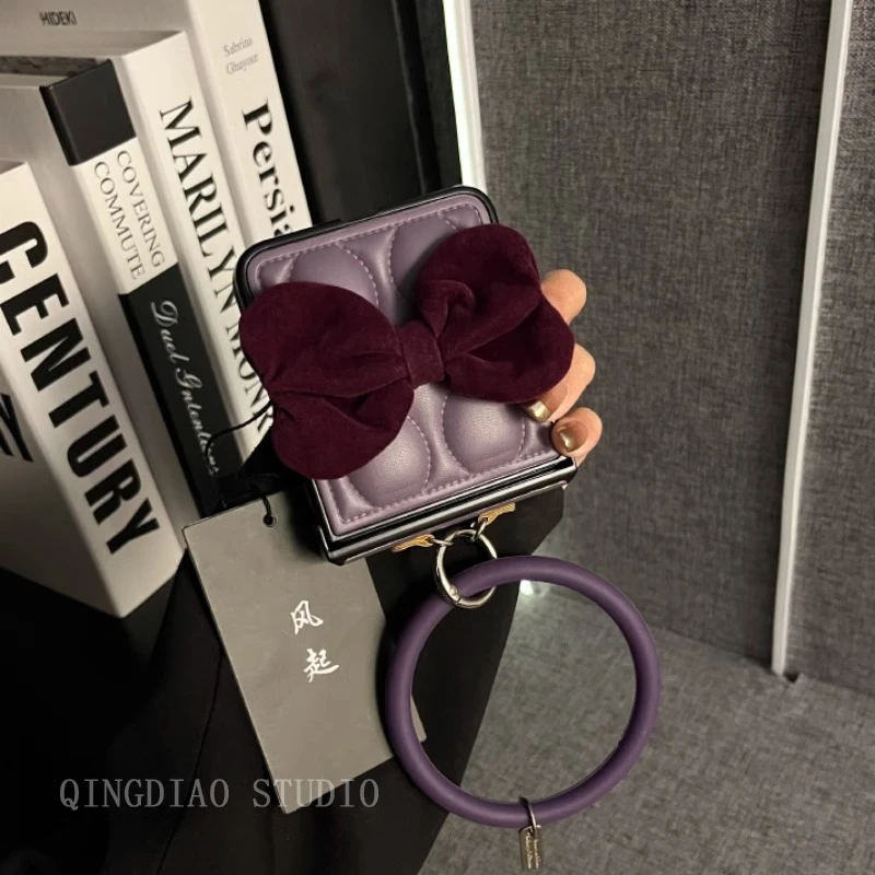 适用华为novaFlipS折叠手机壳秋冬羽绒水波浪纹蝴蝶结全包保护套