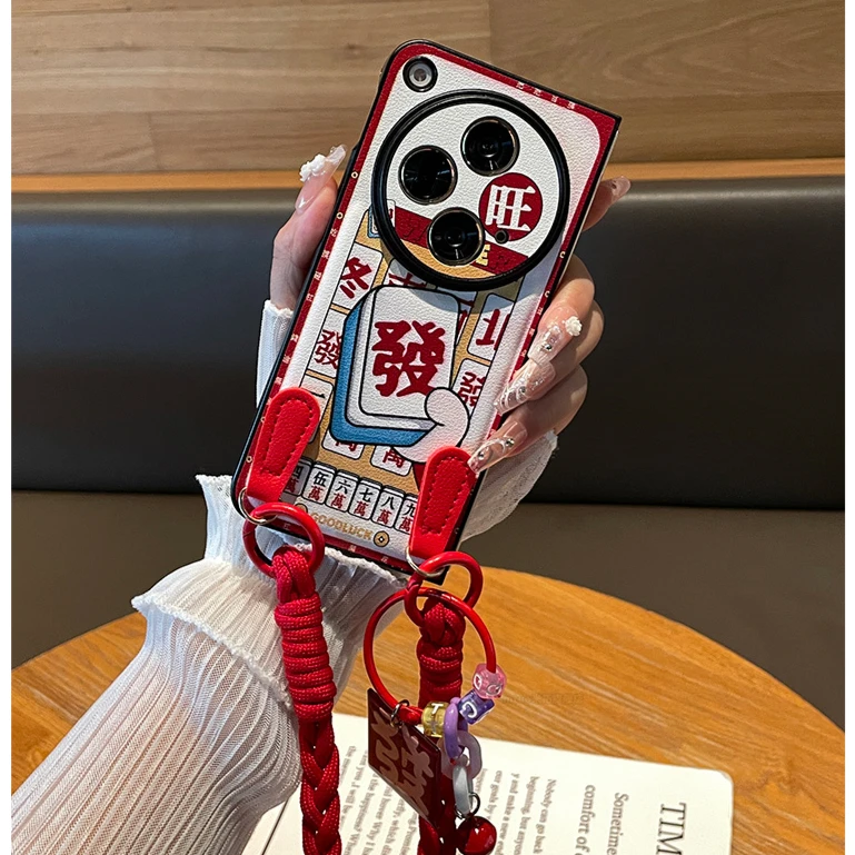oppofindn3手机壳FindN2折叠屏全包新年款喜庆皮质麻将發女保护套