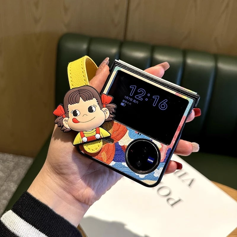 适用于vivo XFlip手机壳可爱不二家彩色腕带支架全包皮质女保护套