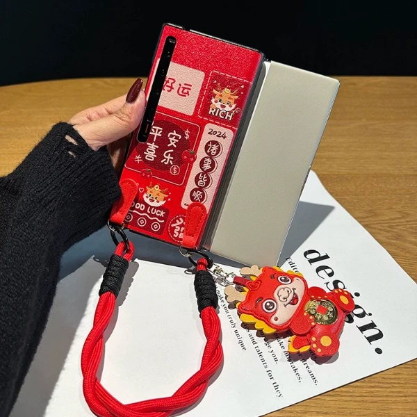华为matexs2手机壳折叠屏新年红平安喜乐可爱龙仔挂件手提保护套