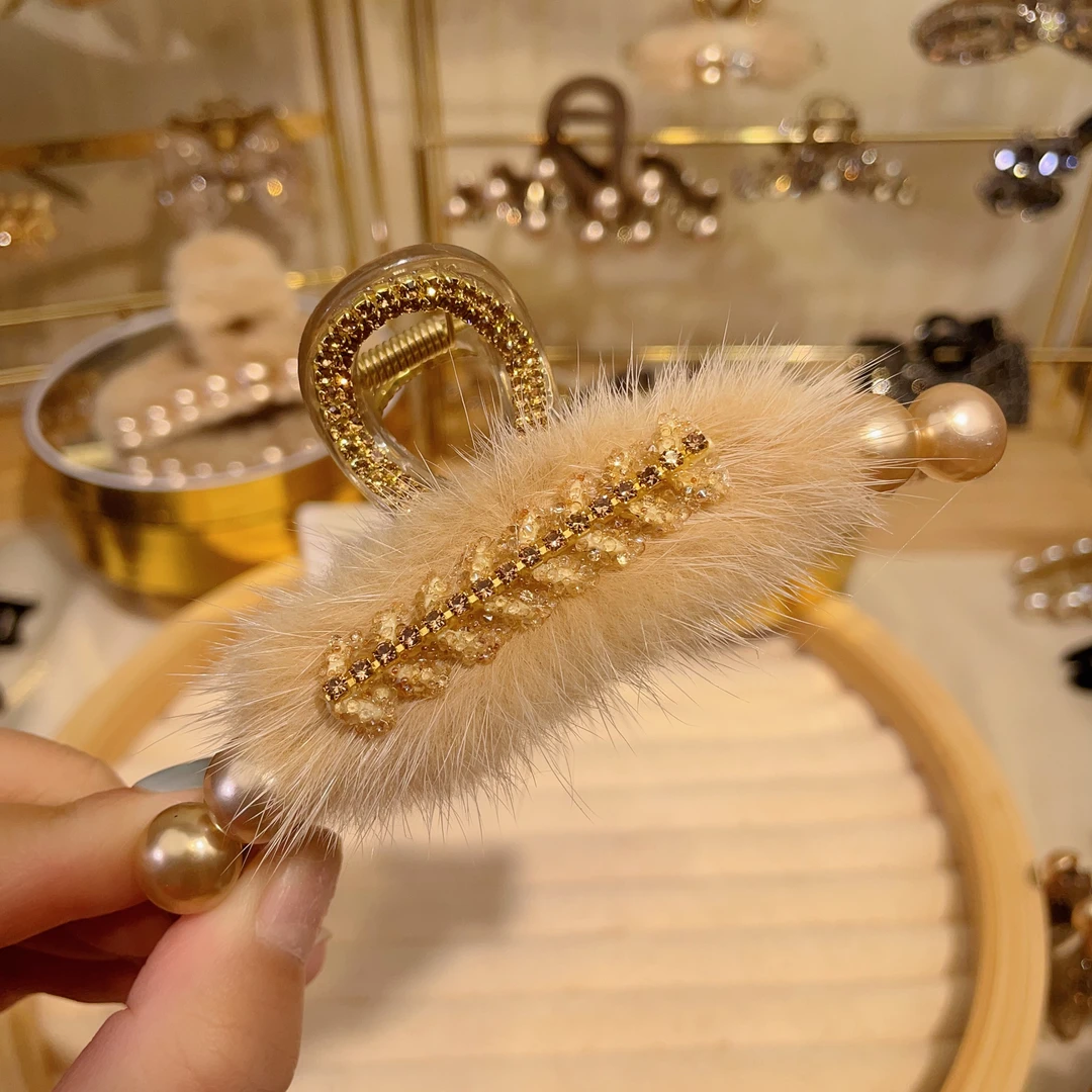 秋冬新款珠珠麦穗大号抓夹气质时尚韩版