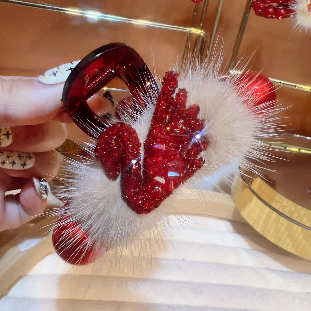 秋冬饰品天鹅抓夹气质轻奢时尚百搭红色韩版发夹